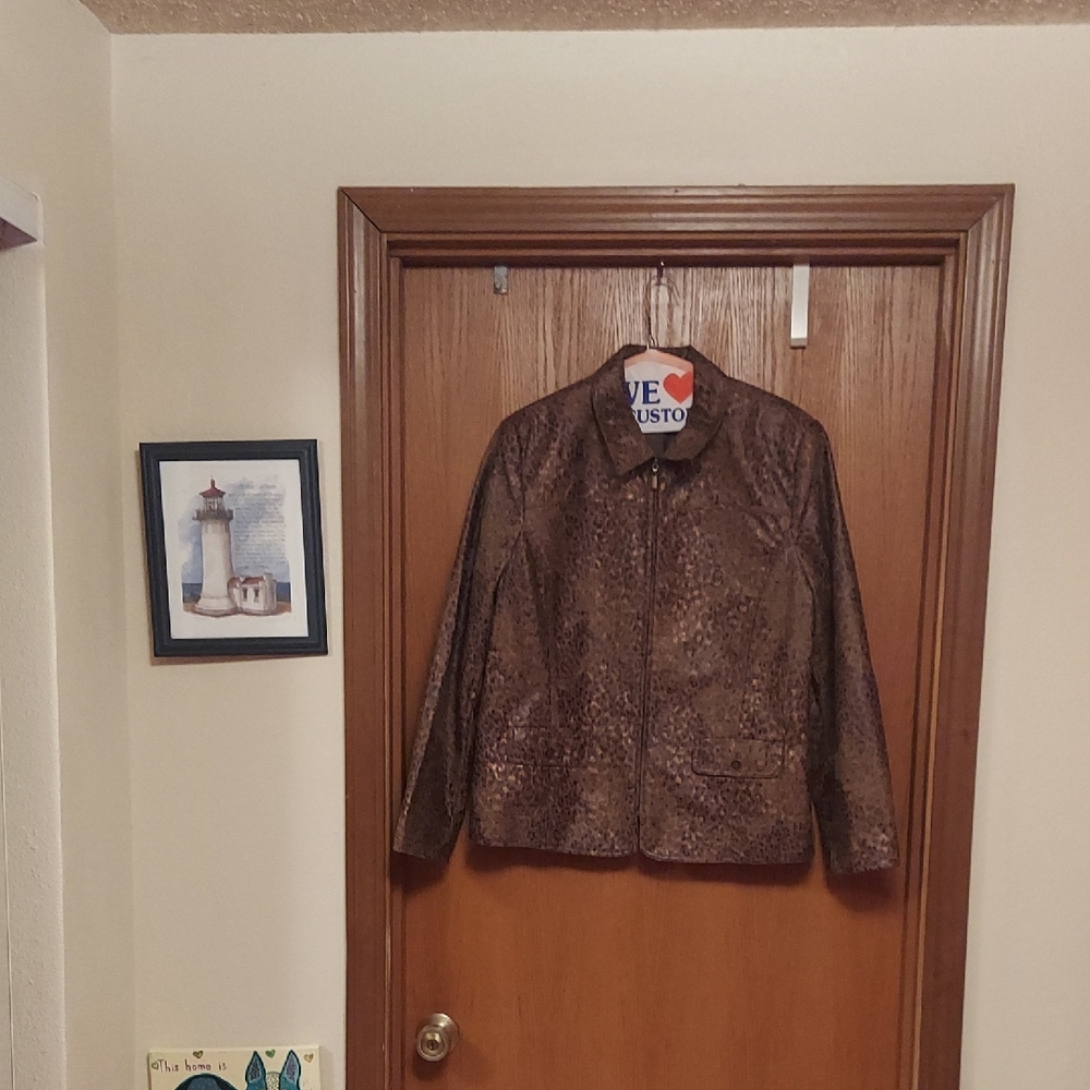 Alfred Dunner Brown Patterned Leather Jacket